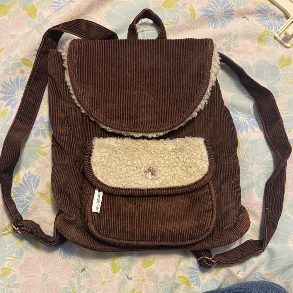 Vintage Mary-Kate and Ashley Brown Corduroy Mini Backpack with Cream Accents